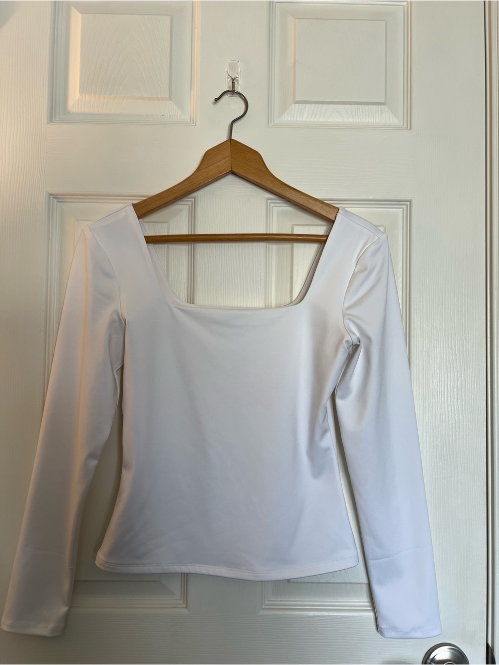 Express White Long-Sleeve Square Neck Top